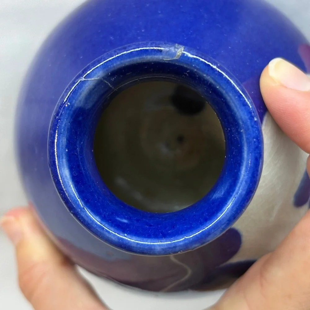 Handmade Studio Pottery Bud Vase Unisex Small Blue Good Signed Woman Moon